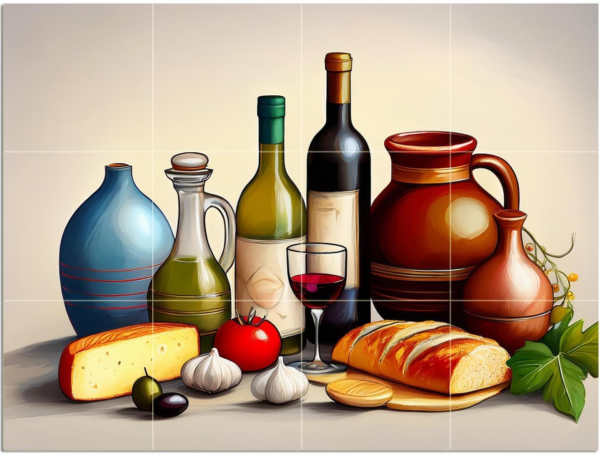 Tile Mural Wine Bread Cheese Tomatoes Wall Art Kitchen Backsplash Marble Ceramic - Picture 6 of 16