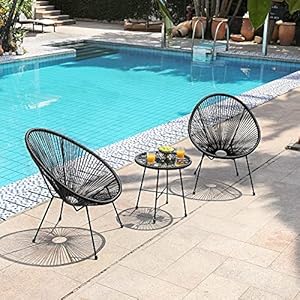 SONGMICS 3 Piece Outdoor Seating Acapulco Chair Modern Patio Furniture Set Glass Top Table and 2 Chairs Indoor and Outdoor Conversation Bistro Set Ink Black UGGF011B01