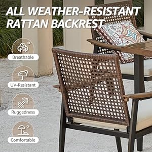   NATURAL-EXPRESSIONS-7-Piece-Patio-Dining-Table-Outdoor-Furniture-Set-6-Rattan-Wicker-Chairs-with-Cushions-and-70-Large-Dining-Table-with-165-Umbrella-Hole-for-Patio-Garden-Porch-Pool-Beige