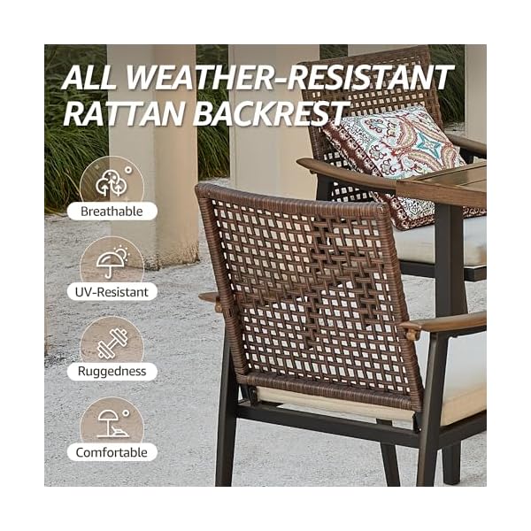   NATURAL-EXPRESSIONS-7-Piece-Patio-Dining-Table-Outdoor-Furniture-Set-6-Rattan-Wicker-Chairs-with-Cushions-and-70-Large-Dining-Table-with-165-Umbrella-Hole-for-Patio-Garden-Porch-Pool-Beige
