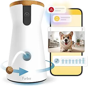 Furbo 360° Dog Camera - Unlock with Paid Plan: Home Security & Dog Safety Alerts, Rotating Pet Treat Dispenser w/ 2-Way Speaker, Smart Indoor Cam w/Phone App (3mo Minimum Subscription Required)
