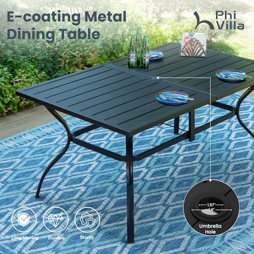 PHI-VILLA-Swivel-Chair-Patio-Dining-Set-with-13ft-Outdoor-Beige-Umbrella-6-Padded-Textilene-Armrest-Dining-Chair-and-1-Large-Metal-Table-Outdoor-Table-Chair-Dining-Set-for-Patio-Lawn-Garden PHI VILLA Swivel Chair Patio Dining Set with 13ft Outdoor Beige Umbrella 6 Padded Textilene Armrest Dining Chair and 1 Large Metal Table Outdoor Table Chair Dining Set for Patio Lawn Garden