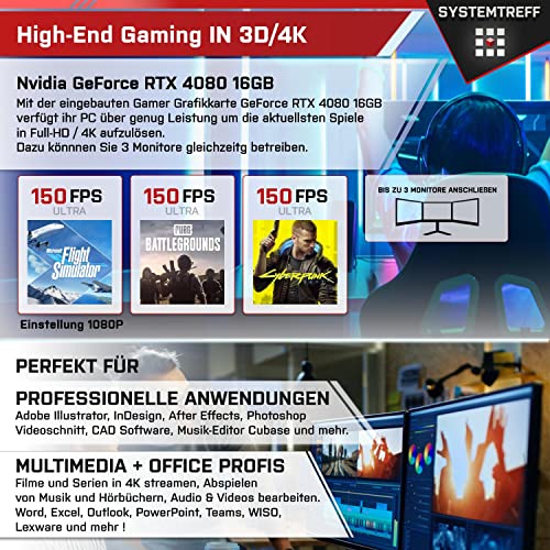 SYSTEMTREFF High-End Gaming PC Intel Core i9-13900K 24x5.8GHz | Nvidia GeForce RTX 4080 16GB DX12 | 1TB M.2 NVMe + 1TB SSD | 32GB DDR5 RAM | WLAN Desktop Computer Rechner für Gamer, Zocker & Streamer – Bild 6