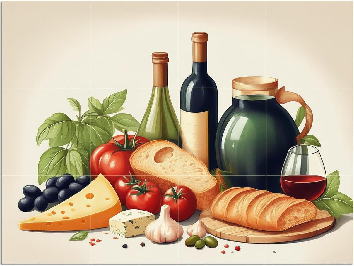 Tile Mural Wine Bread Cheese Tomatoes Wall Art Kitchen Backsplash Marble Ceramic - Picture 6 of 16