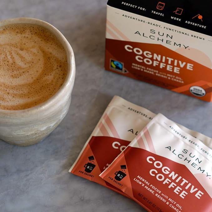 Whether you're looking to improve focus, increase productivity, or simply enjoy a delicious cup of coffee, Sun Alchemy Cognitive Coffee is a great option. With its carefully selected ingredients and convenient packaging, it's the perfect way to start your day with a healthy and energizing boost. Description by ChatGPT.