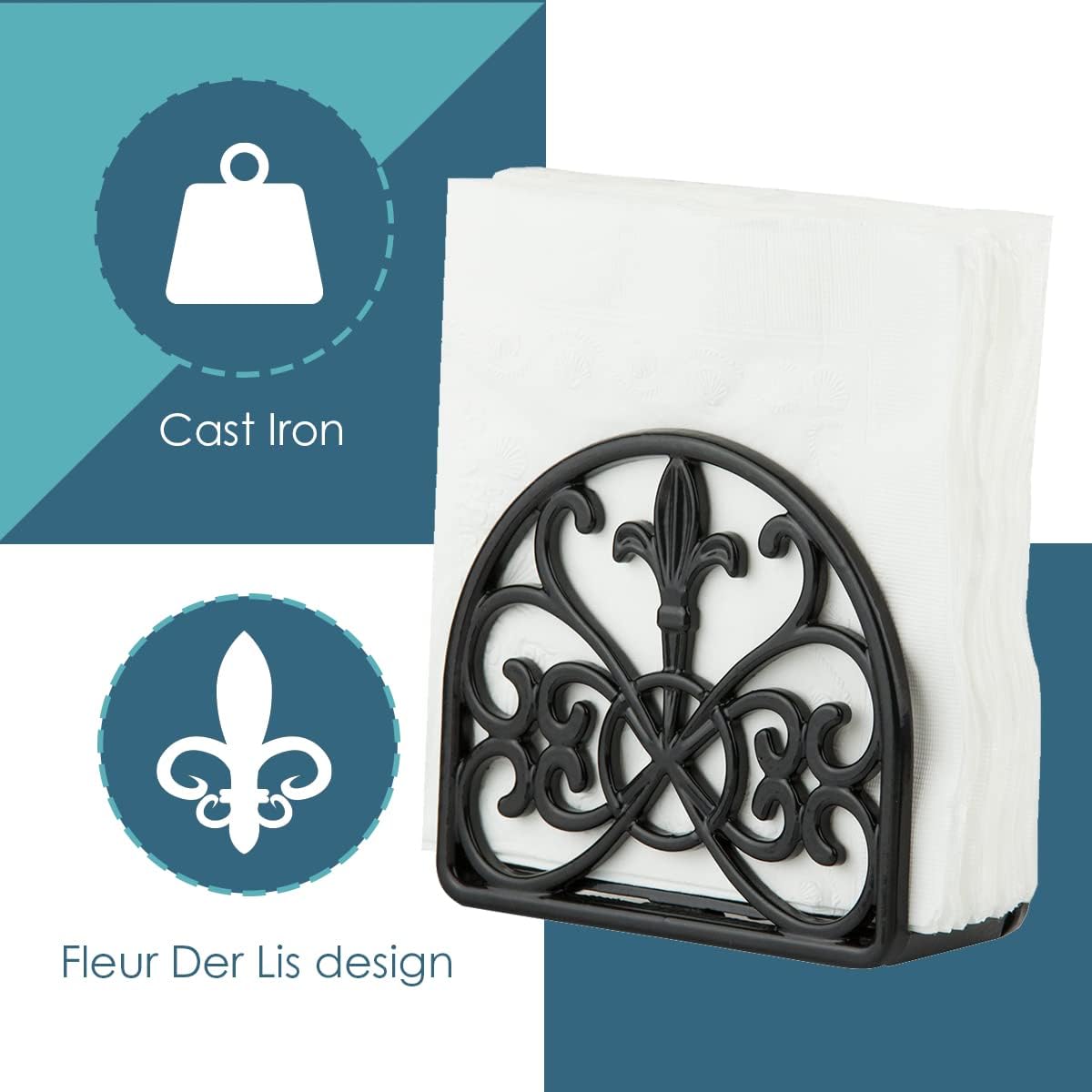Fleur De Lis Design Napkin Holder Black