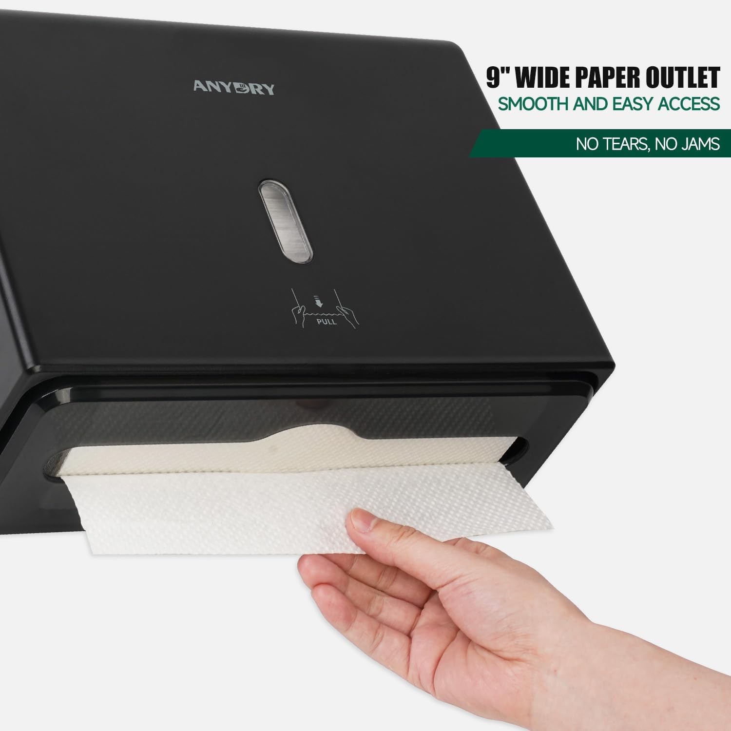 AnyDry Tri-Fold Towel Dispenser - Wall-Mounted 200 Sheets 10x31 Maximum Capacity Black