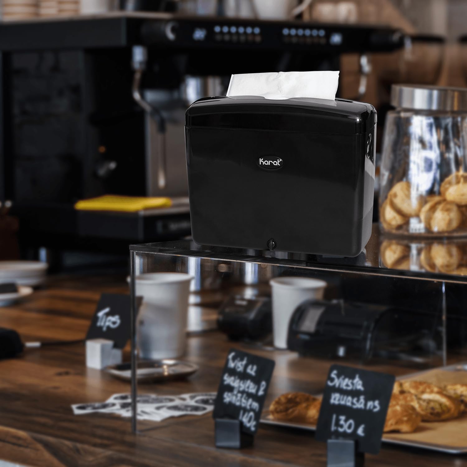 Karat Tall Fold Tabletop Napkin Dispenser Black Versatile Durable Commercial Use
