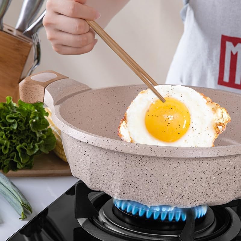 HTERWQEA Large Stock Pot - Non-Stick Induction-Compatible Brown