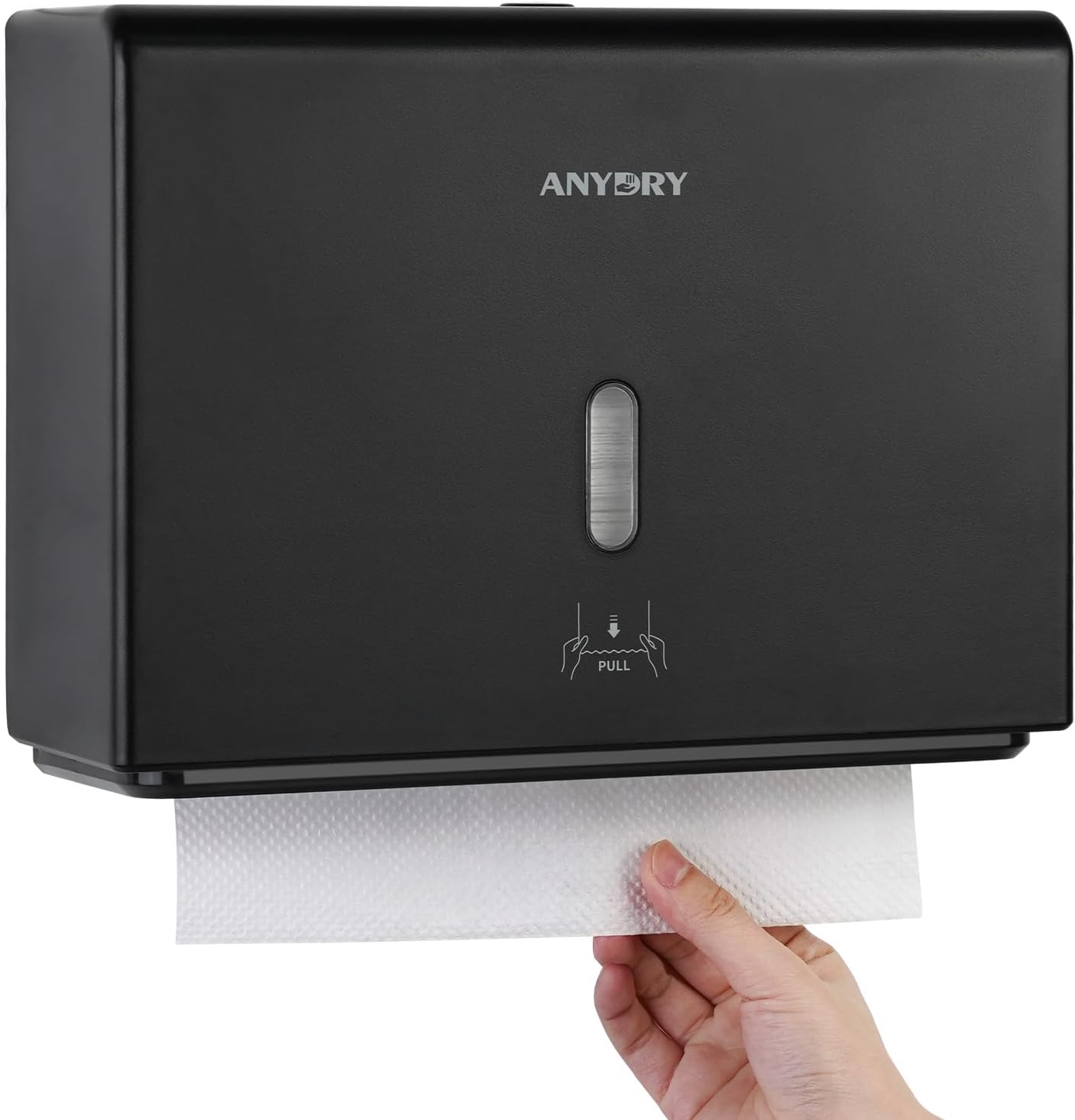 AnyDry Tri-Fold Towel Dispenser - Wall-Mounted 200 Sheets 10x31 Maximum Capacity Black