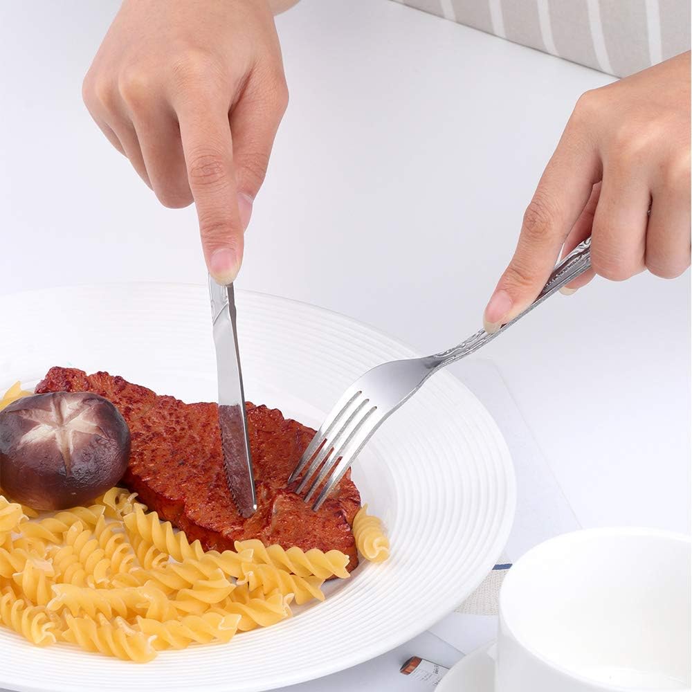 BUYUSE Rose Pattern Dinner Forks 12 Pieces 73-Inch Stainless Steel