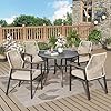5 Pieces Outdoor Patio Dining Set Wicker Patio Table and Chairs Set of 4 Rattan Chairs with 31 Cushion and Rectangular Table with Umbrella Hole for Backyard PorchBeige