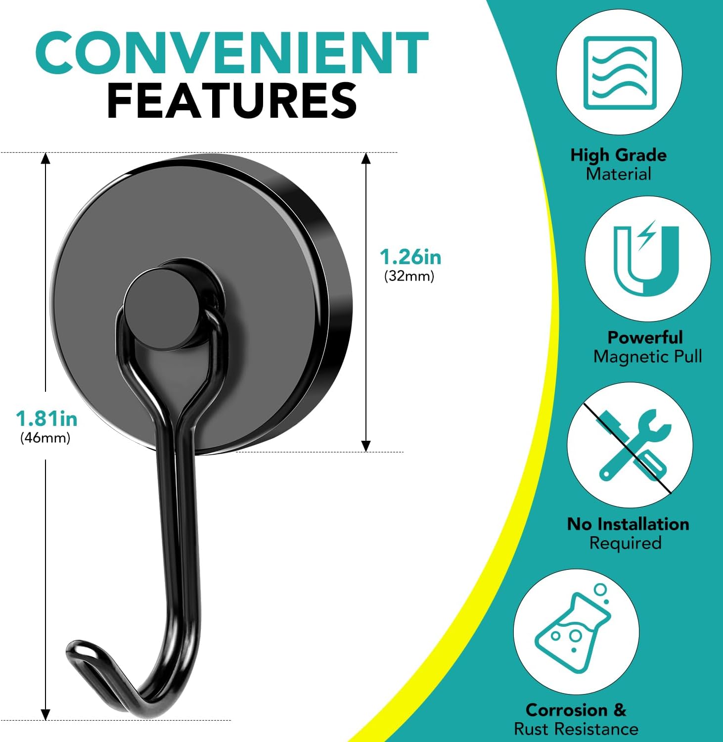 Get Everything in Place with 8 Black Magnetic Hooks Set