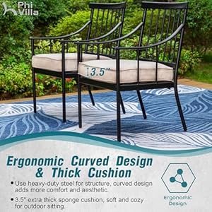   PHI-VILLA-5-Piece-Outdoor-Dining-Set-with-Cushion-37-Square-Metal-Dining-Table-with-Umbrella-Hole-4-Cushioned-Steel-Chairs-for-Patio-Deck-Yard