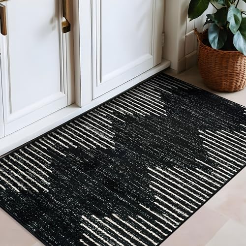 Rugshop Bohemian Stripe Stain Resistant Area Rug 27 x 4 Black