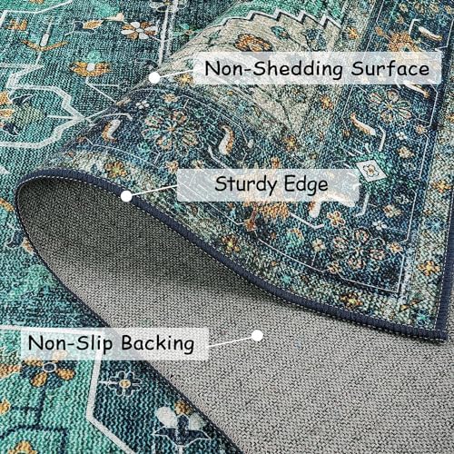Moynesa Ultra-Thin Washable Area Rug - 2x3 Teal Entryway Mat 1
