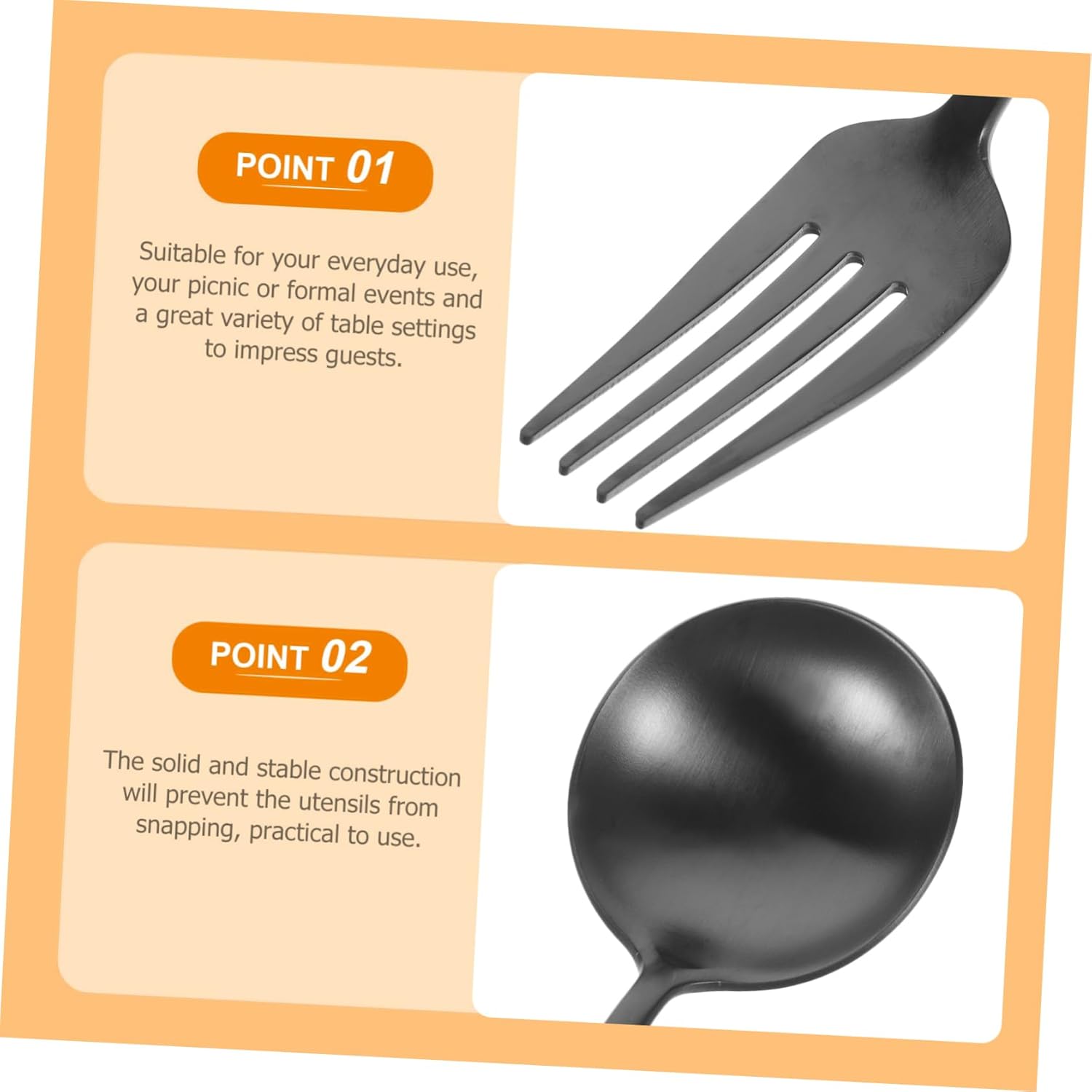Stainless Steel Serving Set - Black Forks Spoons