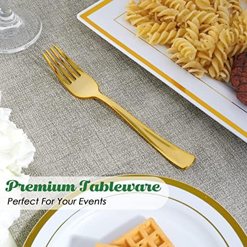 FOCUSLINE 300 Pack Gold Plastic Forks for Parties