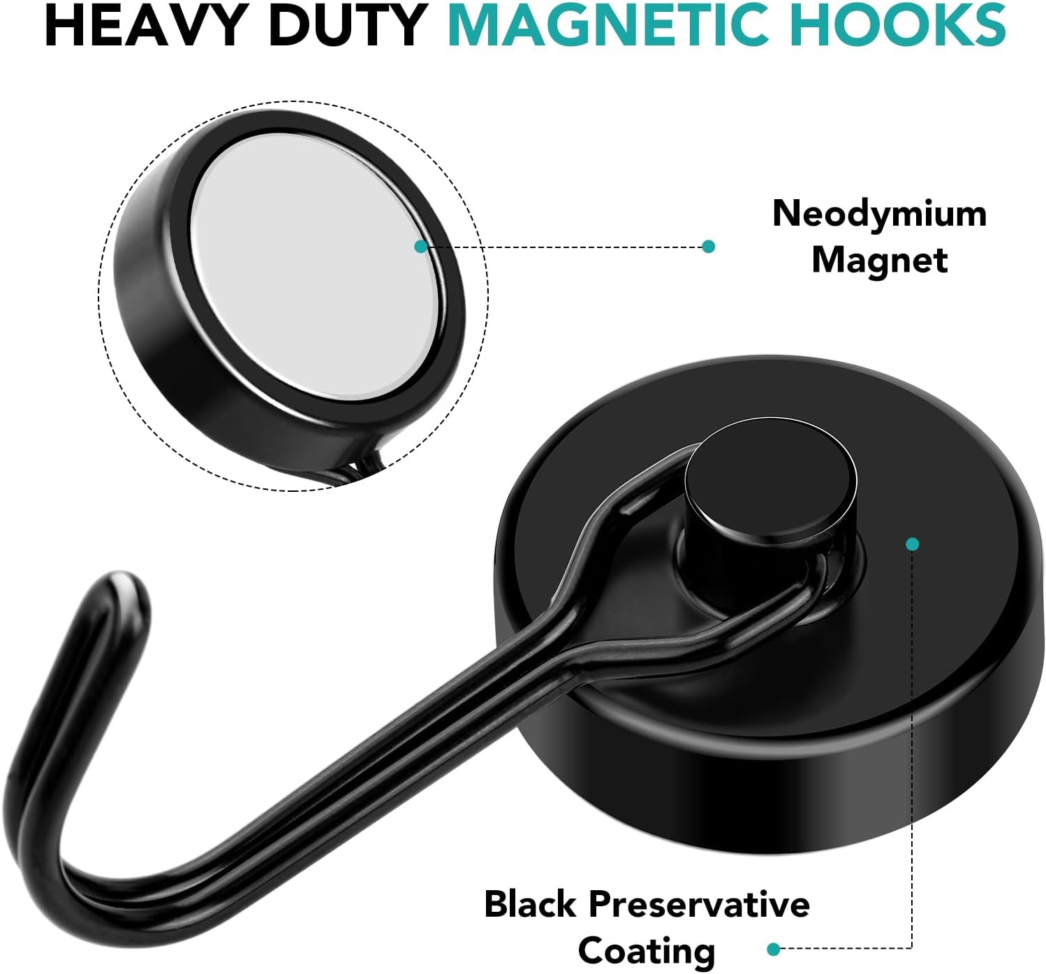 Get Everything in Place with 8 Black Magnetic Hooks Set