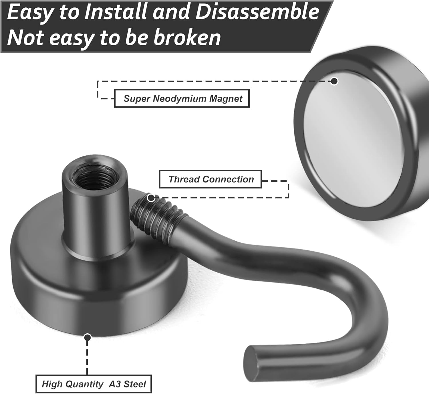 VNDUEEY 10 Pack Black Magnetic Hooks
