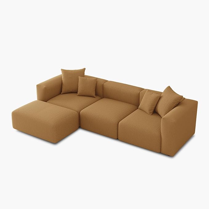 Amazon.com: Acanva Corduroy Convertible Modular L Shaped Sectional Sofa, 4 Seater Free Combination Corner Couch, Convertible to DayBed, Wide Loveseat with Moveable Ottomans for Small Spaces, Sleeper Bed, Yellow : Home & Kitchen