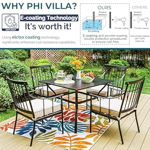   PHI-VILLA-5-Piece-Outdoor-Dining-Set-with-Cushion-37-Square-Metal-Dining-Table-with-Umbrella-Hole-4-Cushioned-Steel-Chairs-for-Patio-Deck-Yard