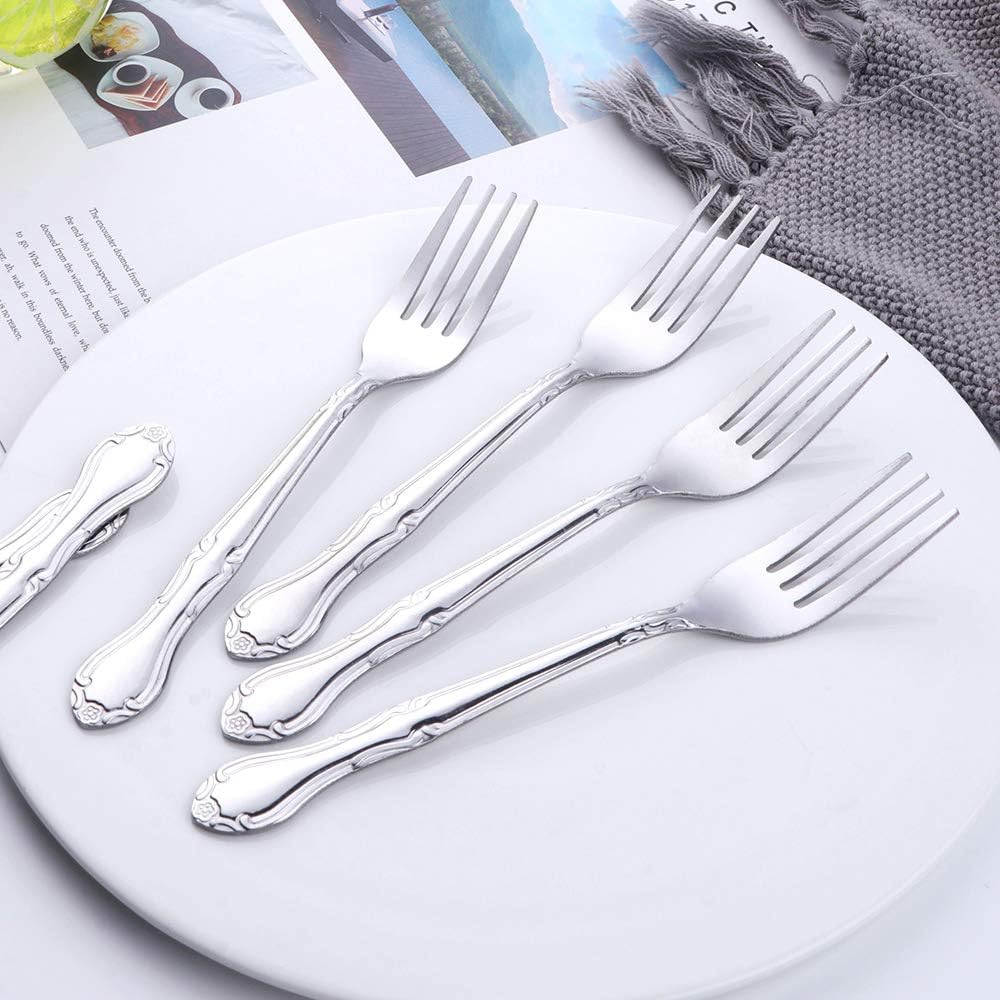 BUYUSE Rose Pattern Dinner Forks 12 Pieces 73-Inch Stainless Steel