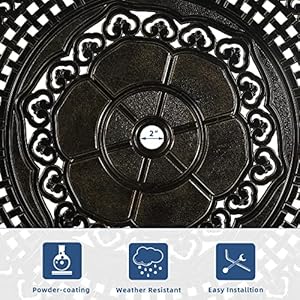 5 Pieces Outdoor Furniture Dining Set All Weather Cast Aluminum Round Patio Table with Umbrella Hole and 4 Cushioned Dining Chairs for Patio Garden Deck Retro Pattern Design