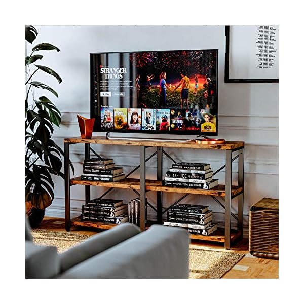   IRONCK-Rustic-Entryway-Console-Table-Long-Hallway-Table-55-in-3-Tier-TV-Stand-Entertainment-Center-Media-Stand-for-Living-Room-Industrial-Style-Vintage-Brown
