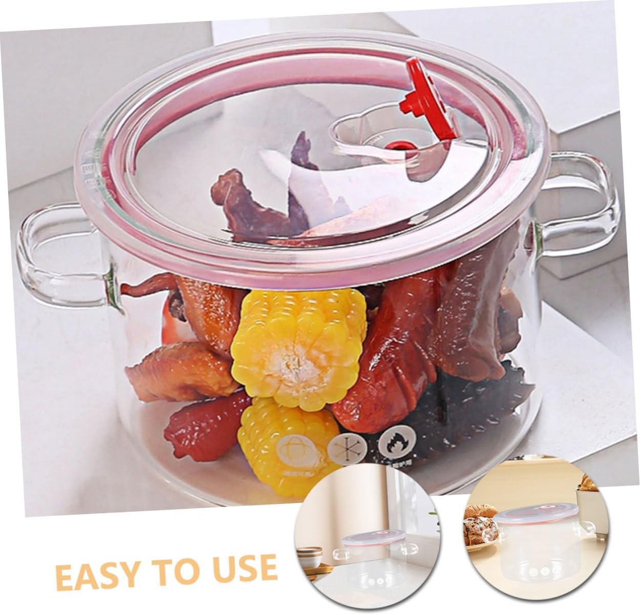 Sleek borosilicate glass pot with double handles for efficient cooking