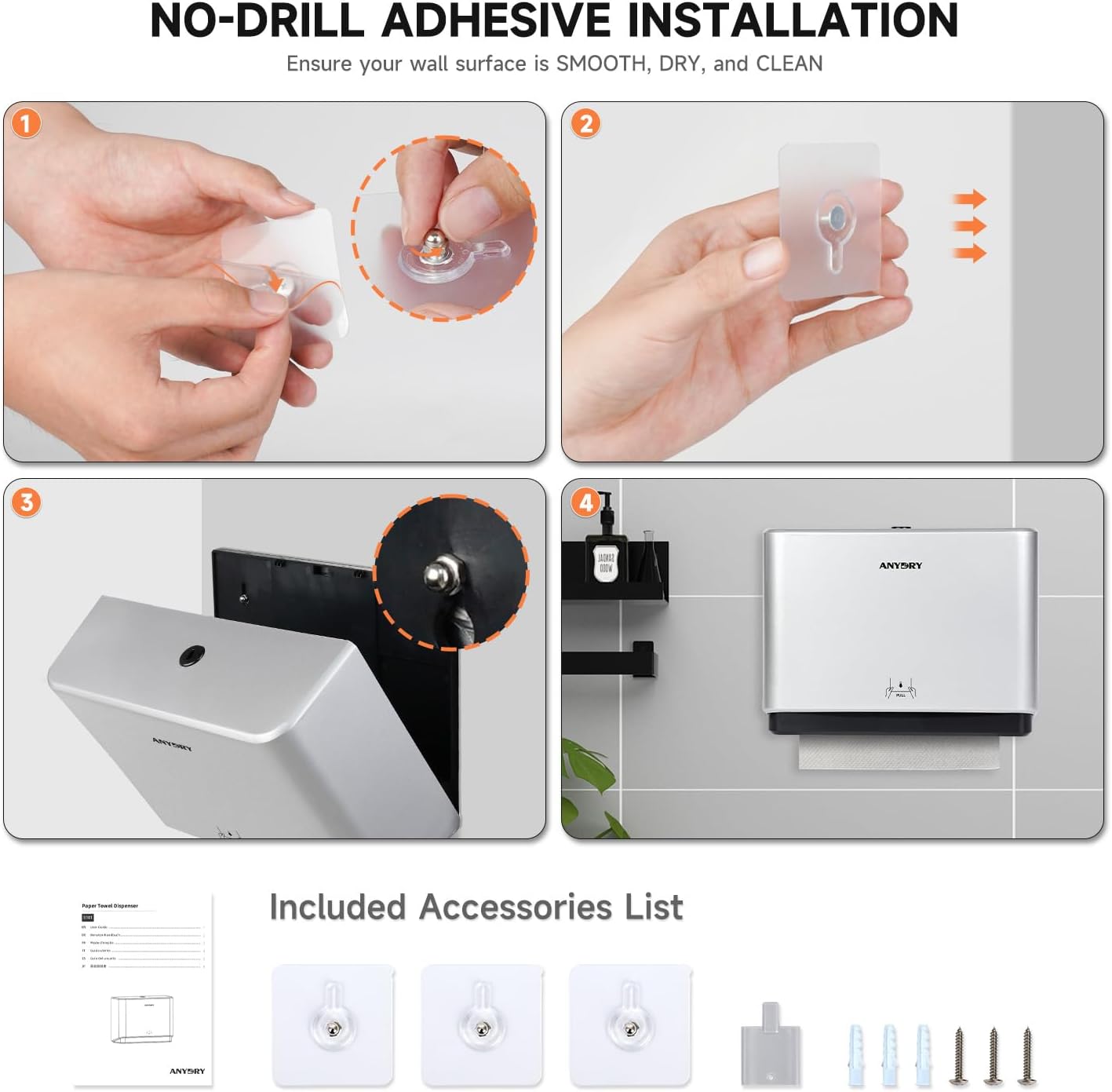 200-Sheet Wall-Mounted Paper Towel Dispenser Silver