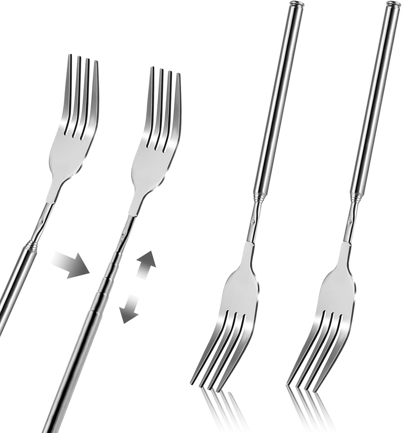 2Pcs Adjustable Telescopic Dinner Forks for BBQ and Kitchen Use
