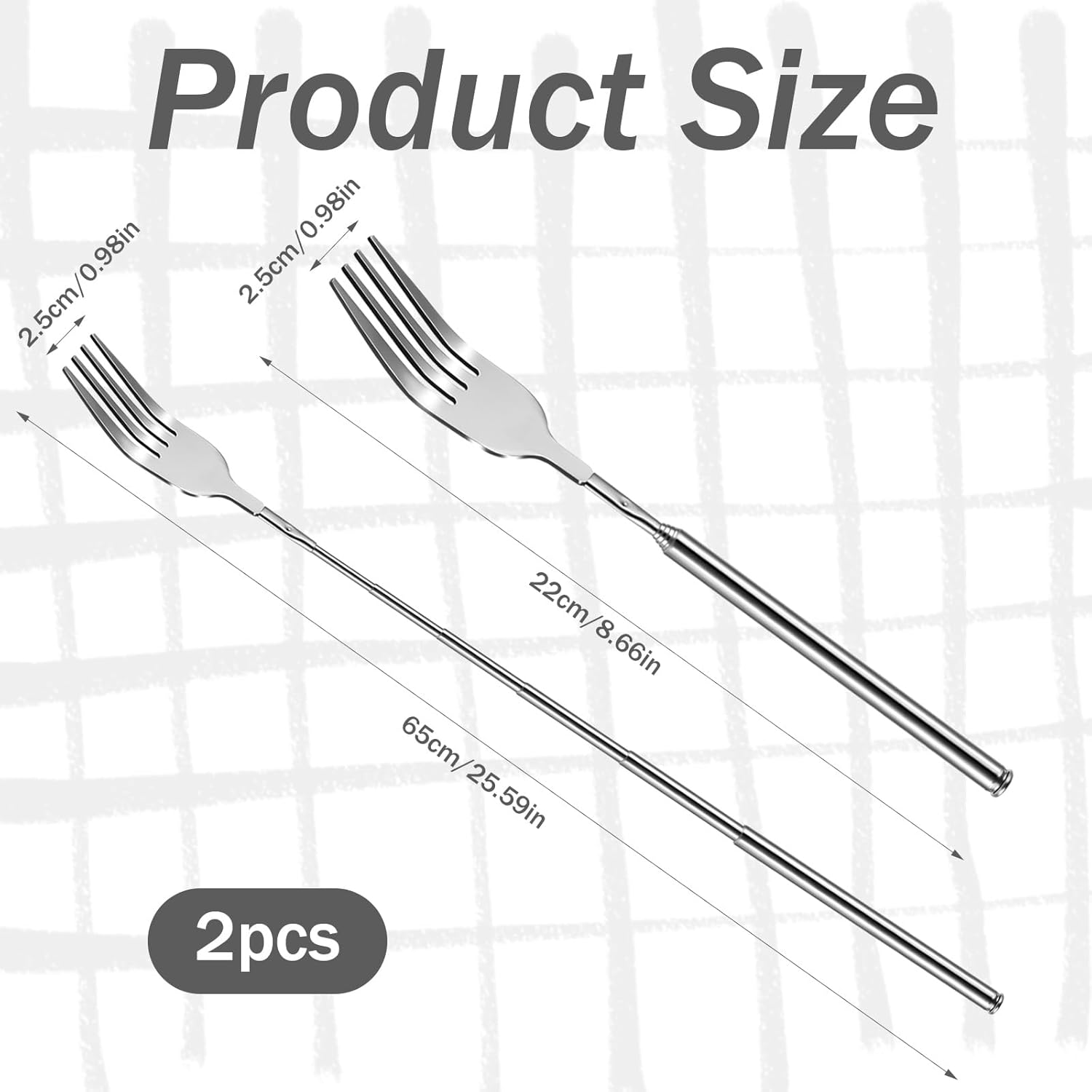 2Pcs Adjustable Telescopic Dinner Forks for BBQ and Kitchen Use