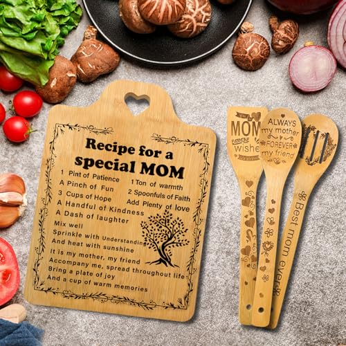 Mothers Day Gifts for Mom from Daughter Son,Engraved Cutting Board with Cooking Utensils Set Birthday Gifts for Mom Women Kitchen Utensil Set Gift Cool I Love Mom Christmas Mom Gifts - Image 7