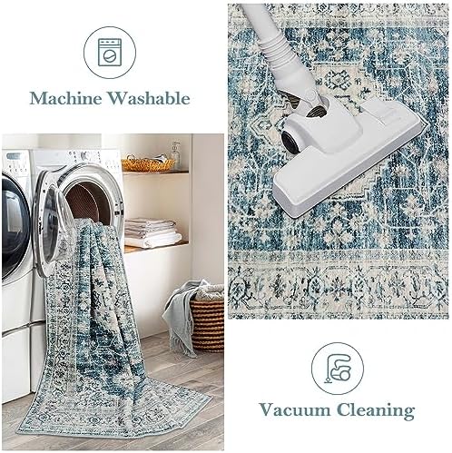 Lahome Oriental Washable 2x3 Rug Blue
