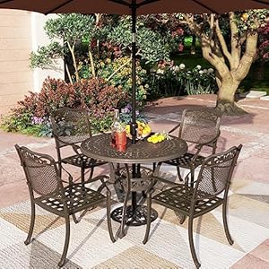   PHI-VILLA-5-Piece-Patio-Dining-Set-for-Outdoor-Cast-Aluminum-Round-Patio-Table-and-Chairs-Set-with-Cast-Aluminum-Furniture-Patio-Chairs-39-Round-Dining-Table-for-Yard-Golden-Bronze