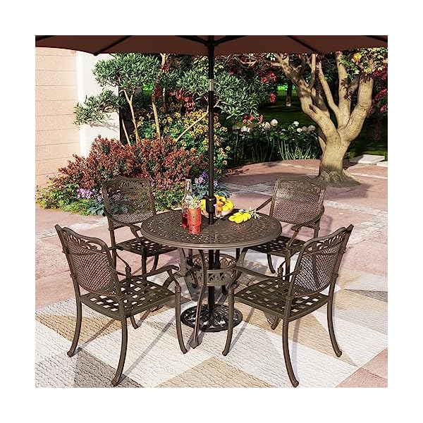   PHI-VILLA-5-Piece-Patio-Dining-Set-for-Outdoor-Cast-Aluminum-Round-Patio-Table-and-Chairs-Set-with-Cast-Aluminum-Furniture-Patio-Chairs-39-Round-Dining-Table-for-Yard-Golden-Bronze