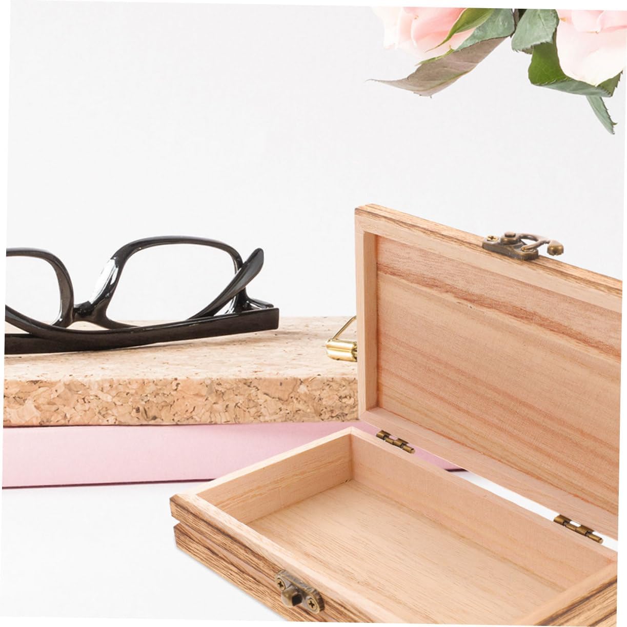 HEALLILY Wooden Jewelry Organizer Lidded Box with Buckle Lid