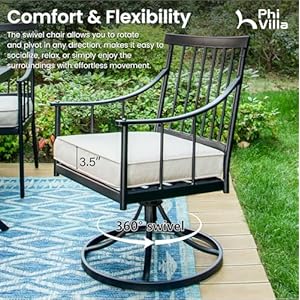   PHI-VILLA-Outdoor-Patio-Dining-Set-of-7-Metal-Furniture-Set-6-Swivel-Chairs-Blue-Cusiton-with-1-Rectangular-Umbrella-Table-for-Patio-Lawn-Garden