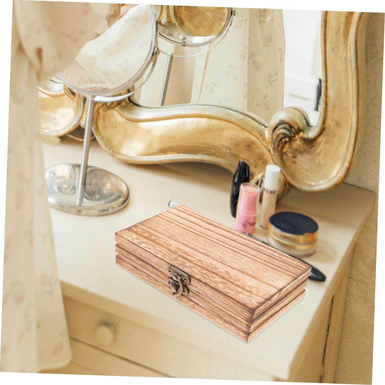 HEALLILY Wooden Jewelry Organizer Lidded Box with Buckle Lid