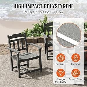 VEVOR Outdoor HIPS Patio Dining Set 5 Pieces Patio Table and Chairs Set All Weather Garden Square Furniture Table Sets Patio Conversation Set for Lawn Deck Backyard Poolside Light Gray