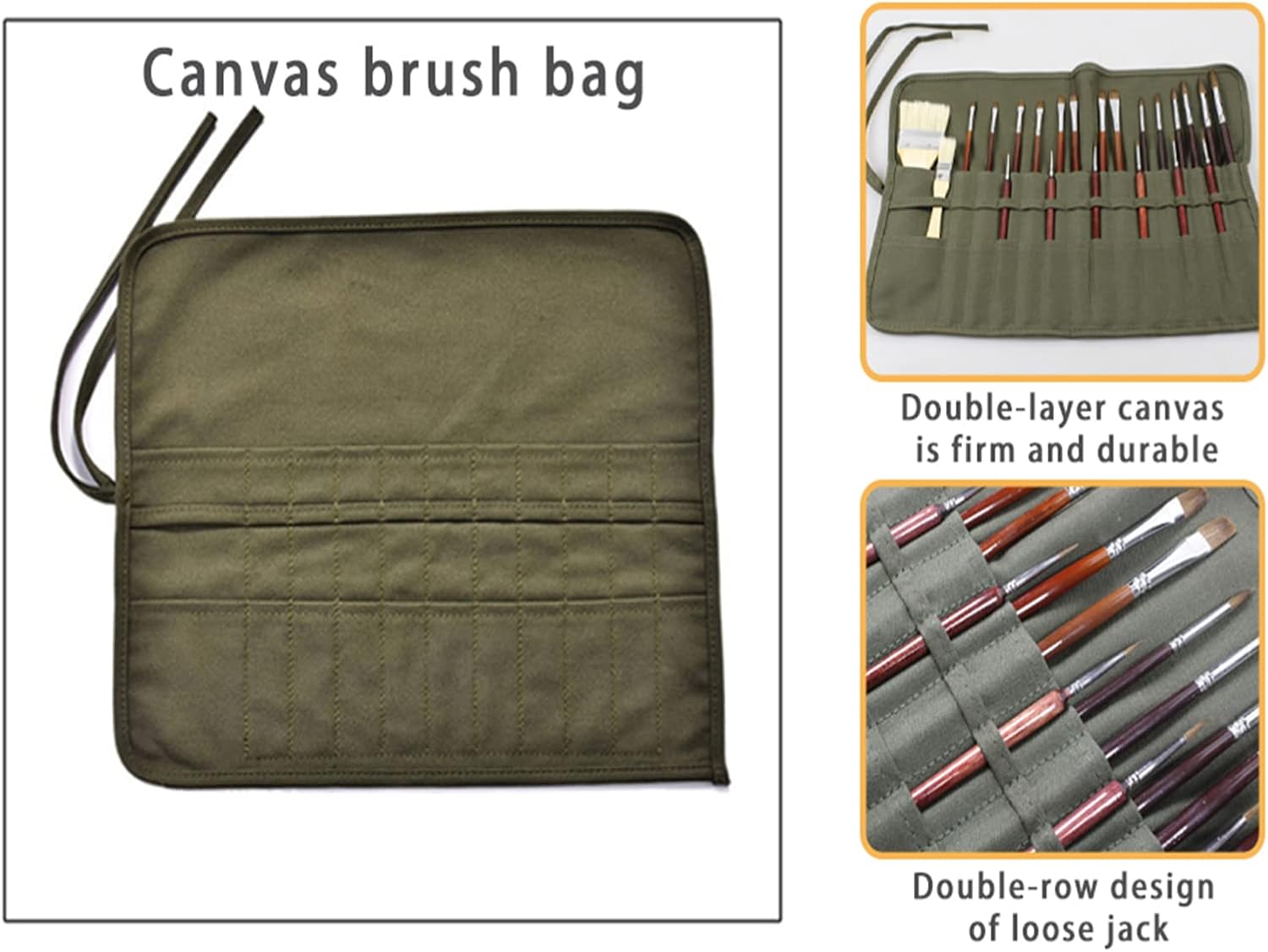 .2 Sets Paint Brush Holder, 22 Slots Paint Brush Storage for Acrylic Oil Watercolor Gouache Artist Paint Brush Roll Canvas Pouch, Holds 100 Brushes
