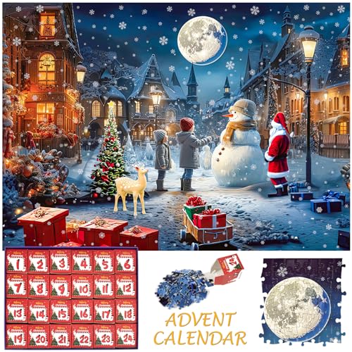Advent Calendar 2024 Jigsaw Puzzle - Snowy Christmas Night,Christmas Family Holiday Puzzle 1008 Pieces Jigsaw Puzzle, 24 Boxes Puzzles for Christmas Holiday Puzzle Countdown to Christmas Puzzles Gift