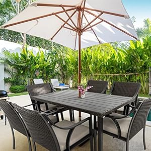 HAPPATIO 7 Piece Patio Dining Set,Wicker Outdoor Dining Set,Outdoor Patio Dining Set.Wicker Rattan Patio Dining Furniture Set with Umbrella Hole. Outdoor Dining Set for 6.(Beige Cushion) HAPPATIO 7 Piece Patio Dining SetWicker Outdoor Dining SetOutdoor Patio Dining SetWicker Rattan Patio Dining Furniture Set with Umbrella Hole Outdoor Dining Set for 6Beige Cushion