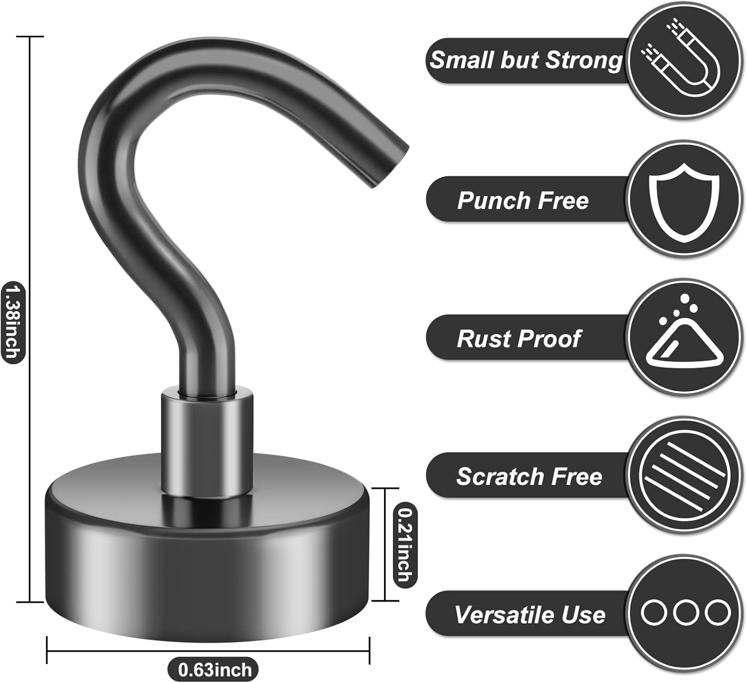 VNDUEEY 10 Pack Black Magnetic Hooks