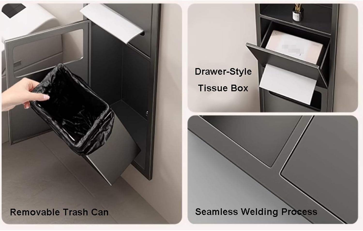 Recessed Stainless Steel Hand Towel Dispenser with Trash Can