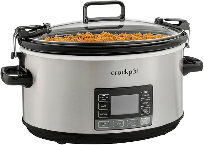 Crock-Pot 7-Quart Slow Cooker, Portable Programmable with Timer, Locking Lid, Stainless Steel; an Essential Kitchen Appliance, Perfect for Families and Gatherings