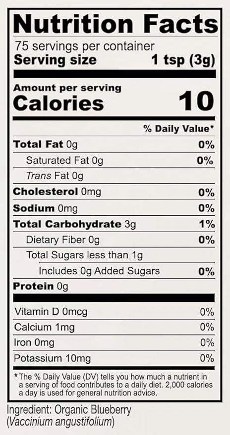 Blueberries are known for their high antioxidant content, which can help protect the body against oxidative stress and inflammation. They are also a good source of fiber, vitamins, and minerals that support overall health and well-being. Anthony's Organic Blueberry Powder can be added to smoothies, yogurt, oatmeal, baked goods, and more for a burst of fruity flavor and a boost of nutritional benefits. Description by ChatGPT.