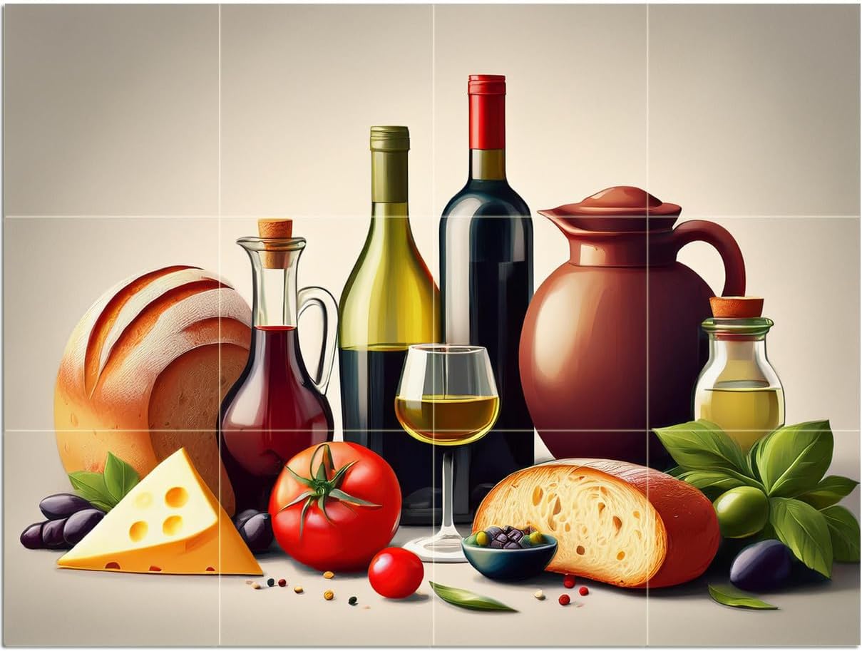 Tile Mural Wine Bread Cheese Tomatoes Wall Art Kitchen Backsplash Marble Ceramic - Picture 6 of 16
