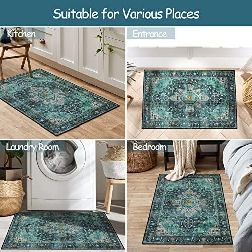 Moynesa Ultra-Thin Washable Area Rug - 2x3 Teal Entryway Mat 1